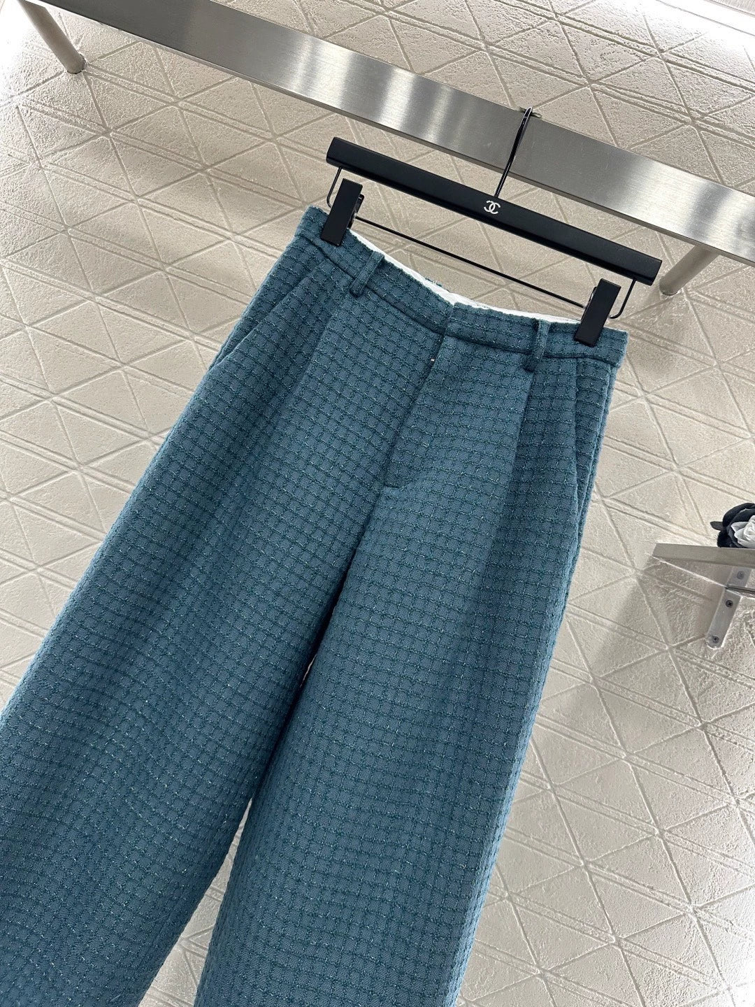 25fw Plaid tweed straight leg pants