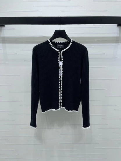 25fw Color blocking hook edge round neck jacket