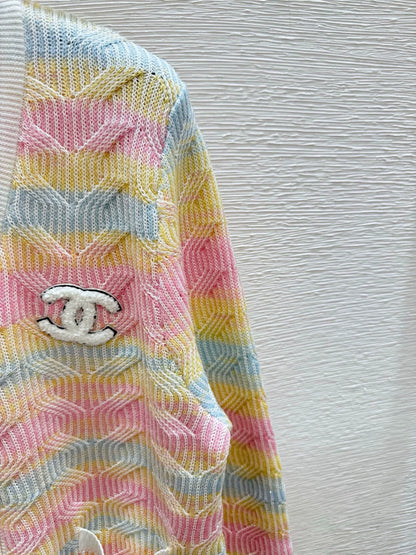 25fw Rainbow striped knitted cardigan