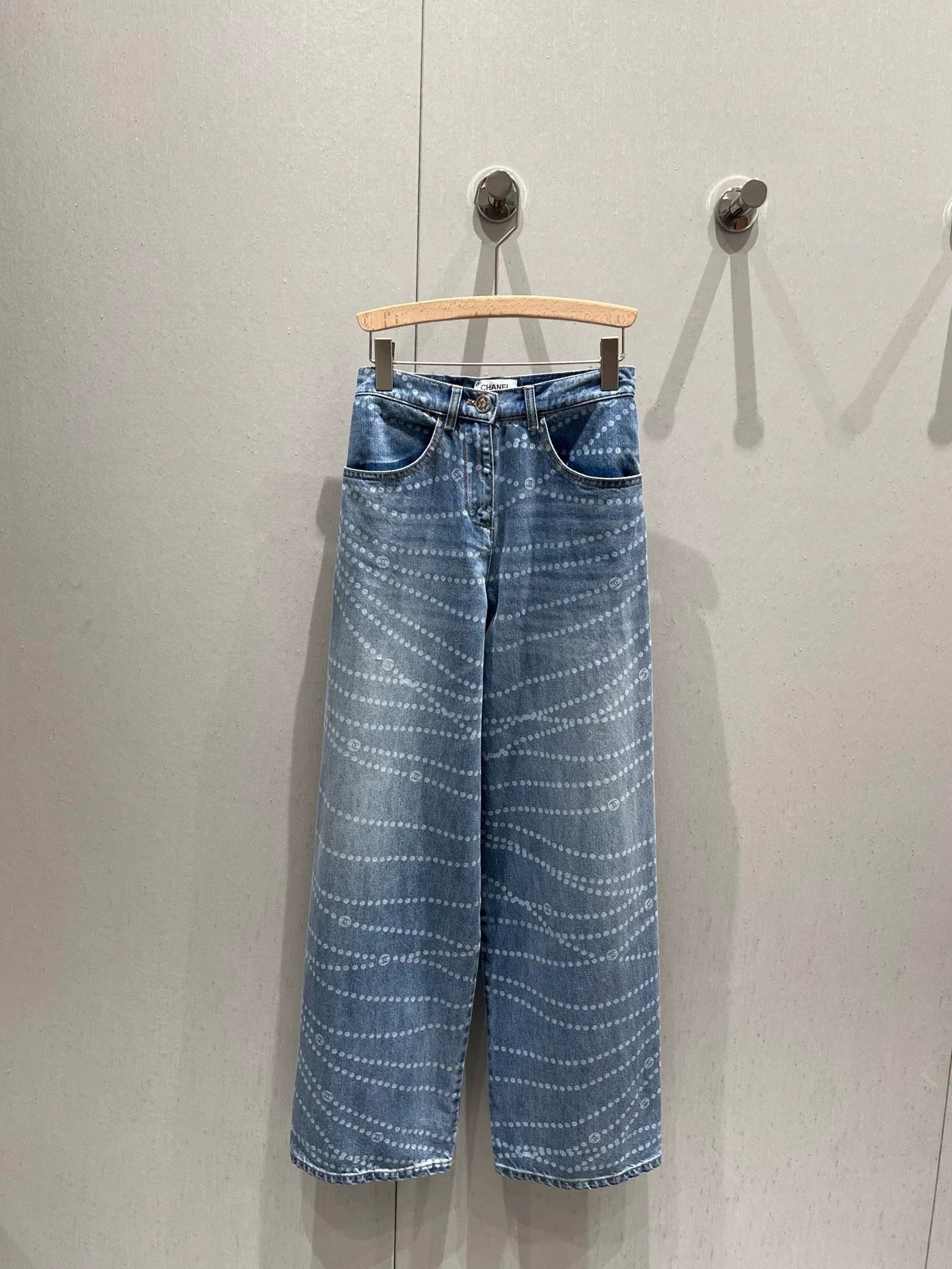 25fw Polka dot printed high waisted jeans