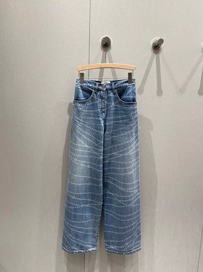 25fw Polka dot printed high waisted jeans