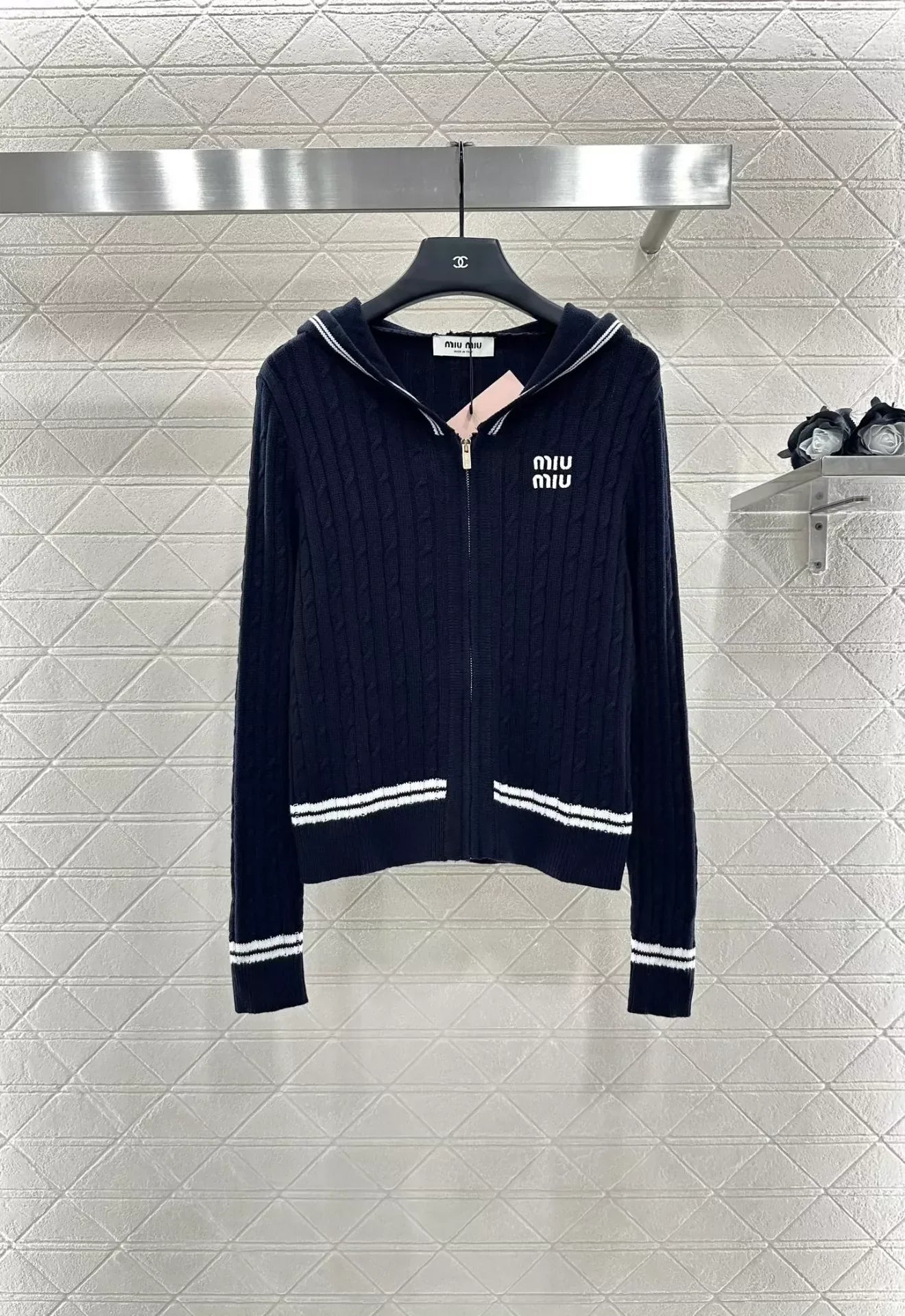 25fw Hooded zipper knitted cardigan