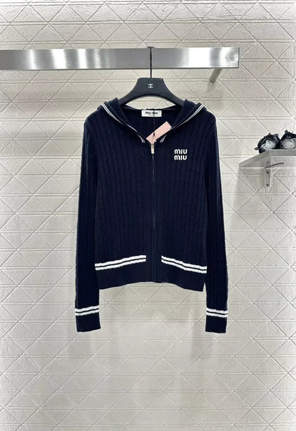 25fw Hooded zipper knitted cardigan