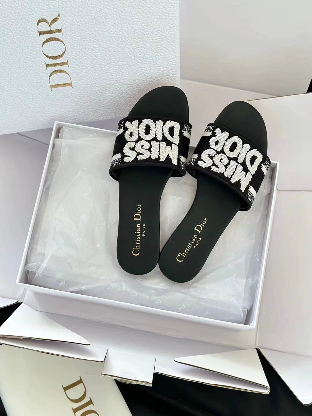 Embroidered letter slippers