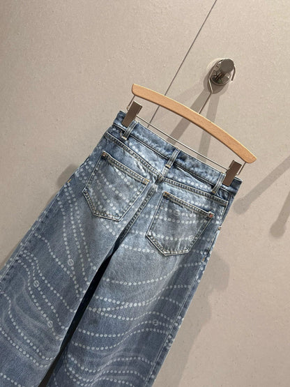 25fw Polka dot printed high waisted jeans