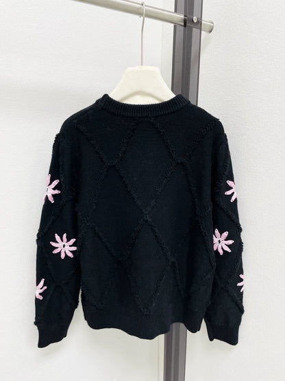 V-neck cardigan flower embroidery knitted cardigan