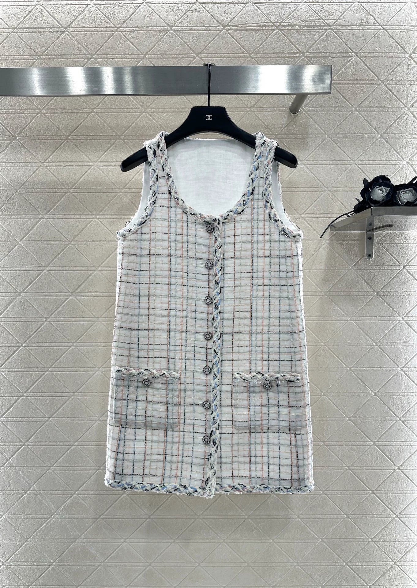 25fw Woven dress with tied edges, vest skirt