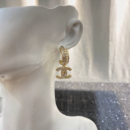 Double C pearl rhinestone earrings