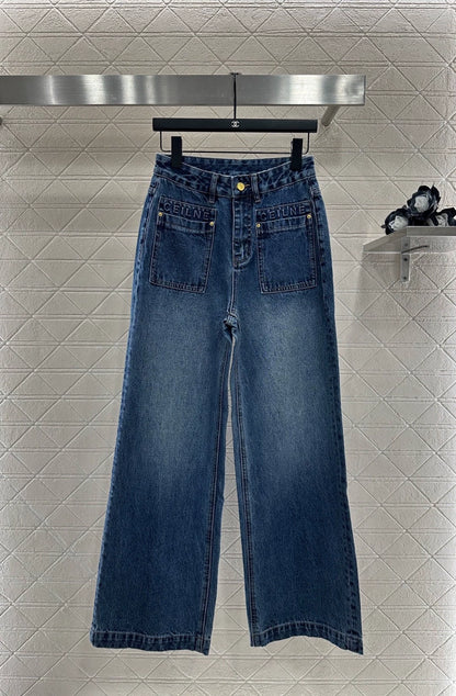 25fw Wide leg denim straight leg pants