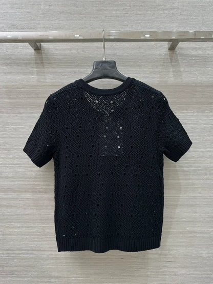 25fw hollow crocheted short-sleeved top