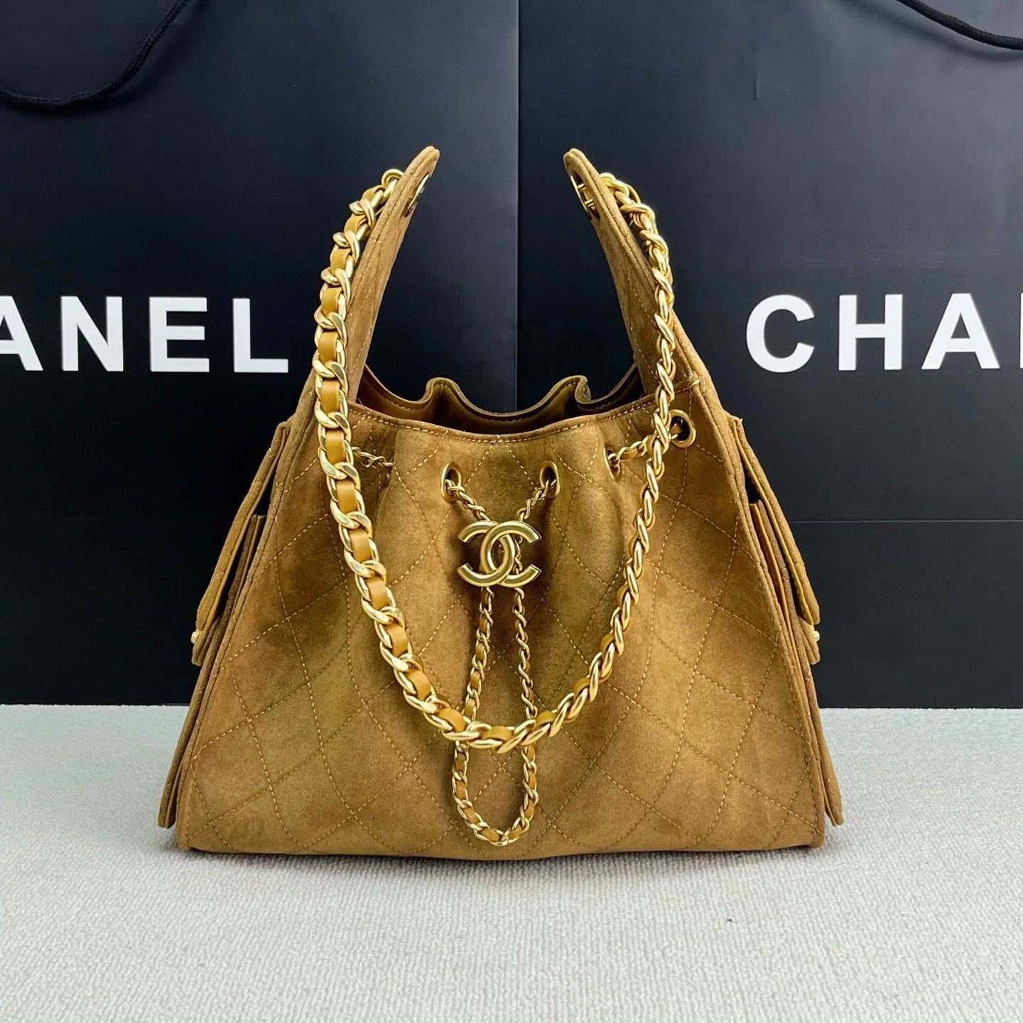 25C suede hippie bag (apricot）