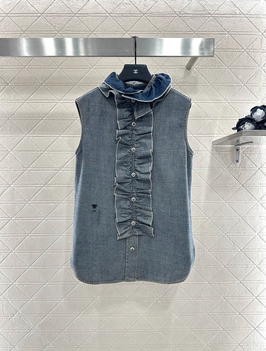 25fw Lace denim vest