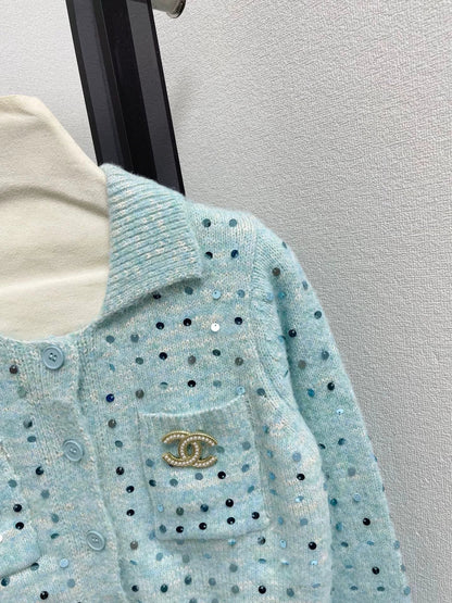 25fw Sequined lapel cardigan