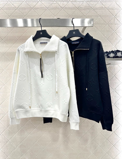 25fw Embossed half open hoodie