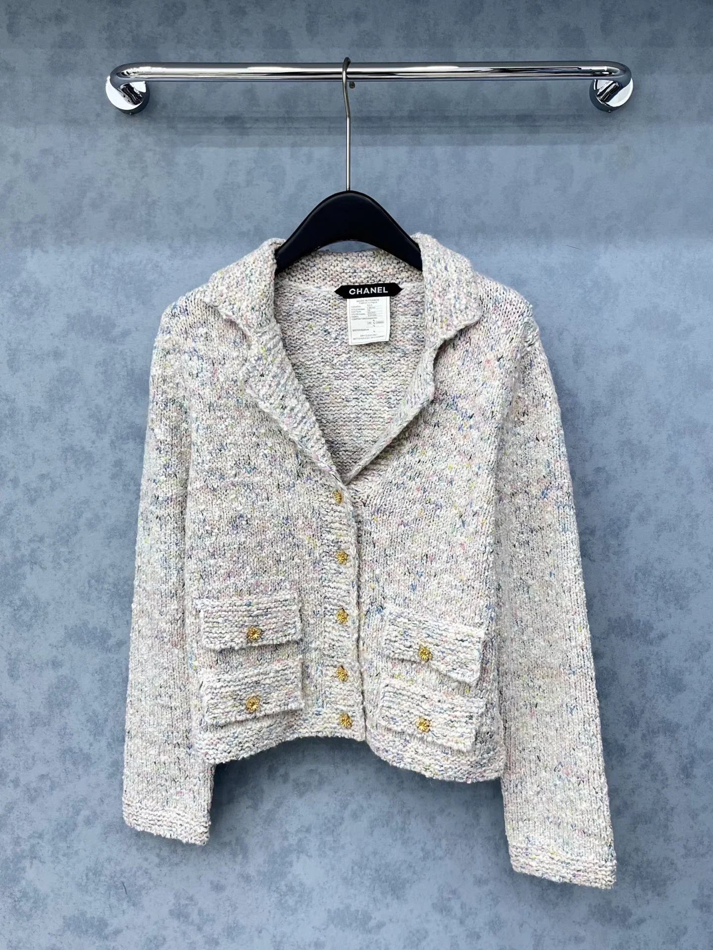 Collared Long-Sleeved Knit Cardigan