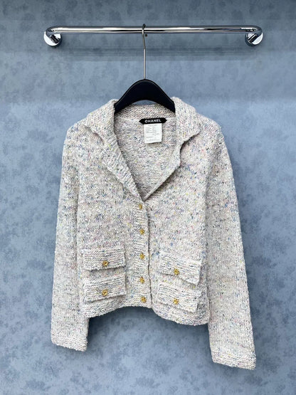 Collared Long-Sleeved Knit Cardigan