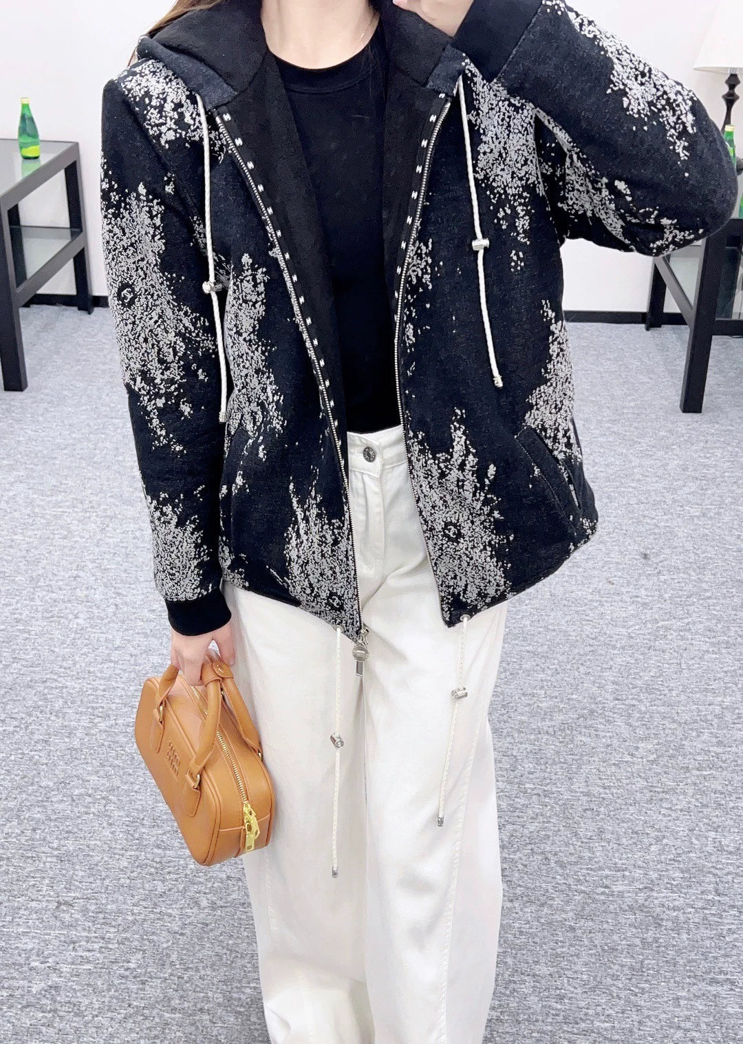 25fw Hooded hook flower and velvet jacket