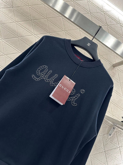 25fw Round neck letter embroidered hoodie