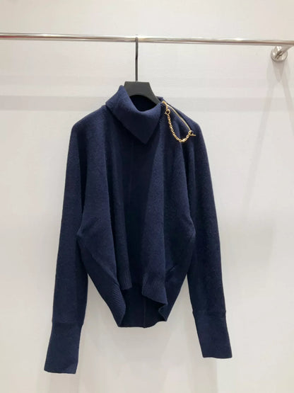 25fw Deep blue high necked knitted sweater