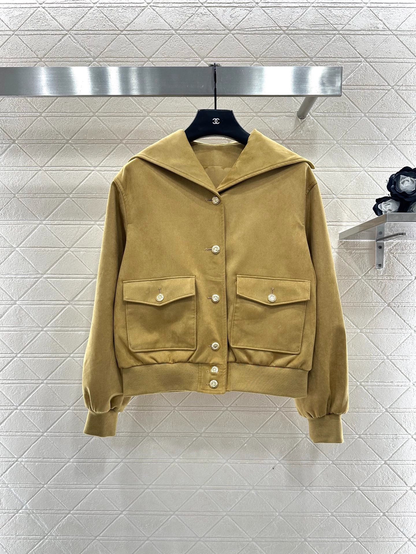 Flip collar suede jacket jacket