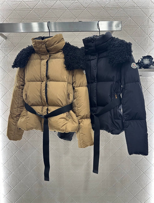 Di lamb wool detachable hooded down