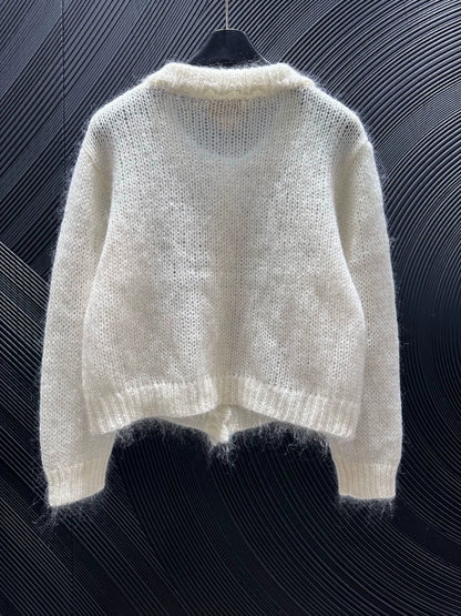Buckle nail bead lapel sweater