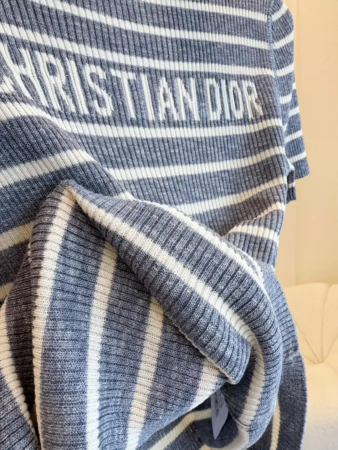 25 Summer new striped logo intarsia striped short-sleeved knitted top