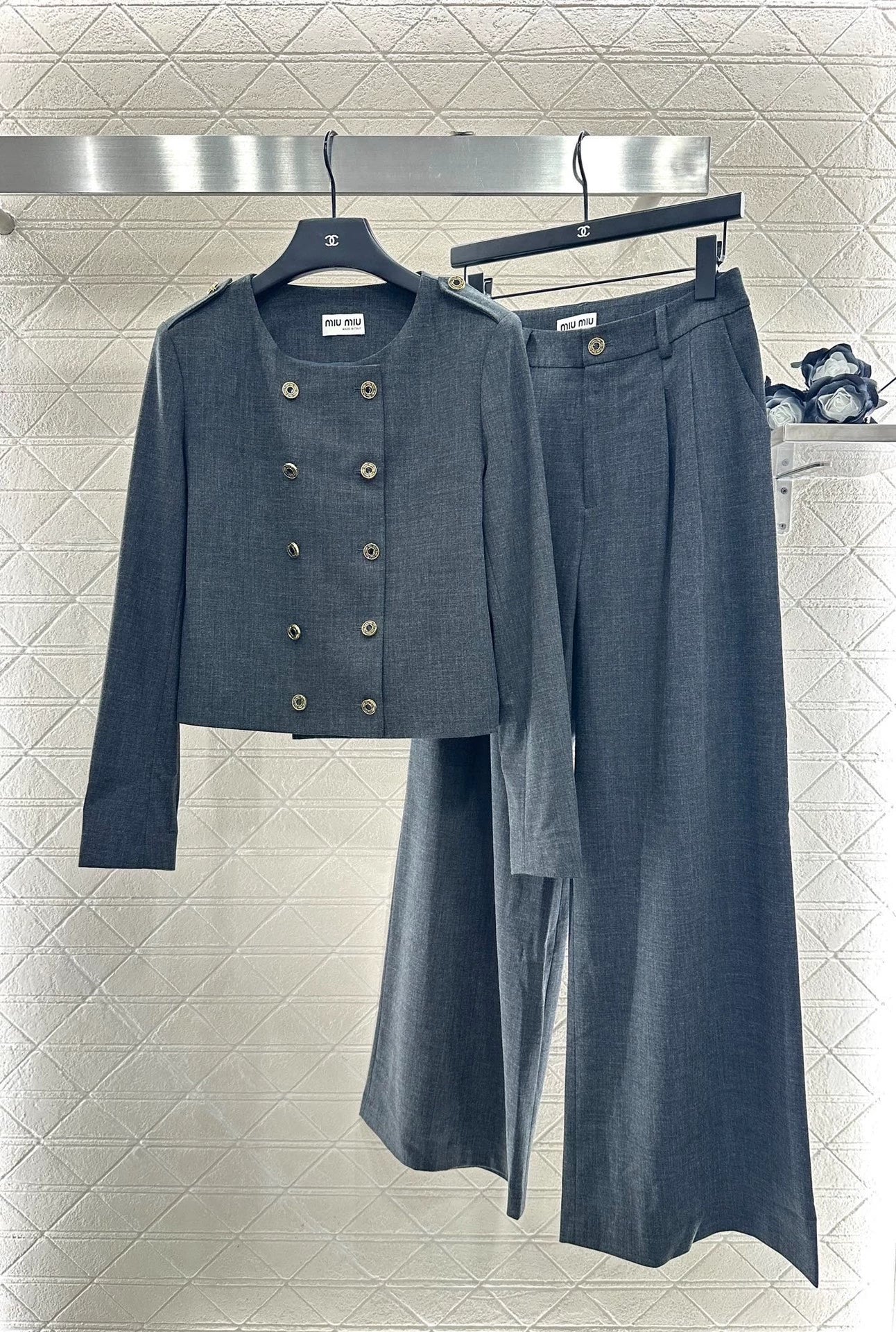 25fw Round neck double breasted suit and pants set