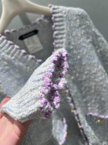 Peter Pan collar wool knit cardigan