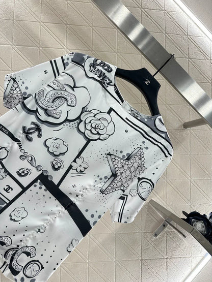 25fw Camellia round neck short sleeved shirt