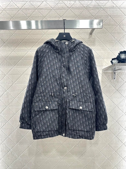 Hooded Jacquard Drawstring Waist Cotton Jacket