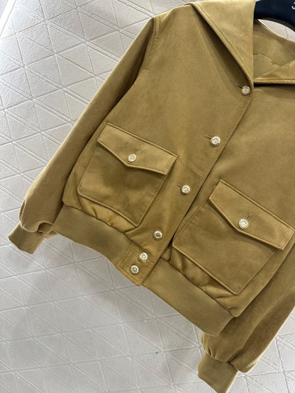 Flip collar suede jacket jacket