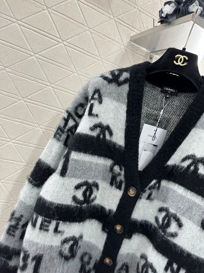 25fw Striped jacquard knitted cardigan