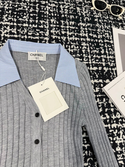 Knitted long sleeved shirt collar with patchwork