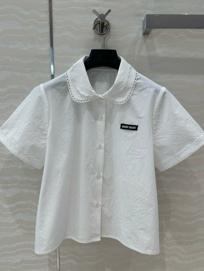 College style double-layer collar white shirt