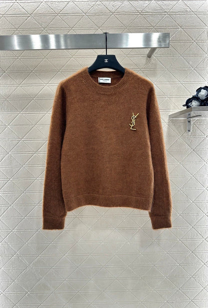 25fw Brooch letter knitted sweater