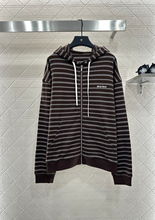 25fw Hooded zip-up striped jacket(BROWN/BLUE)