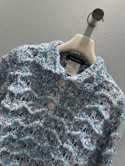 Wavy-patterned openwork knit cardigan