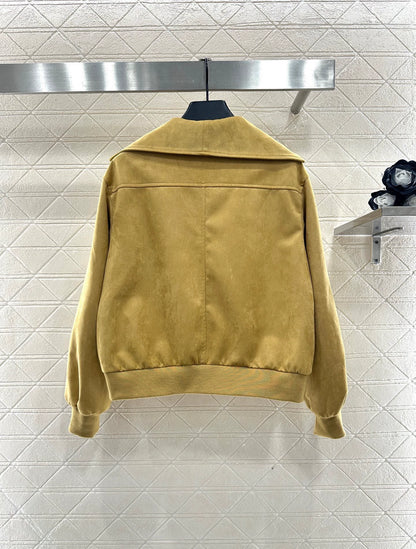 Flip collar suede jacket jacket