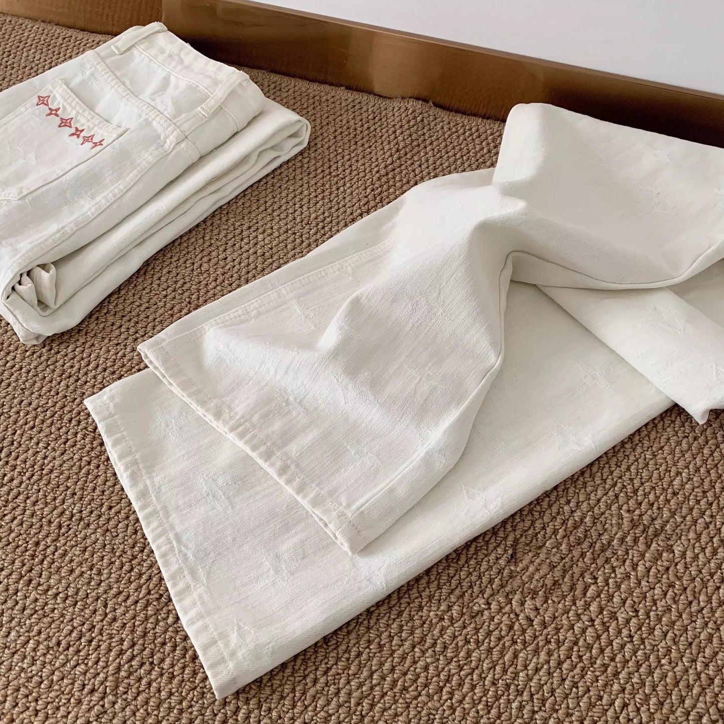 25 Jacquard High-quality white straight-leg pants