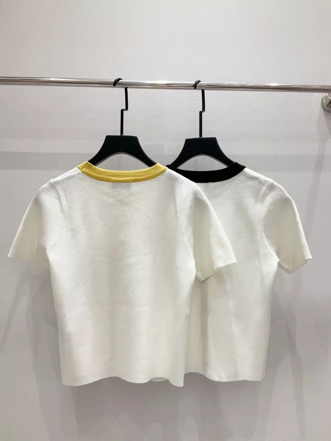 25fw Color blocked knitted short sleeved shirt