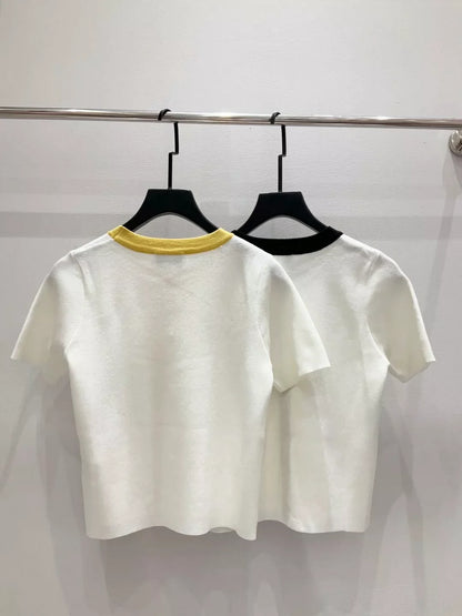 25fw Color blocked knitted short sleeved shirt