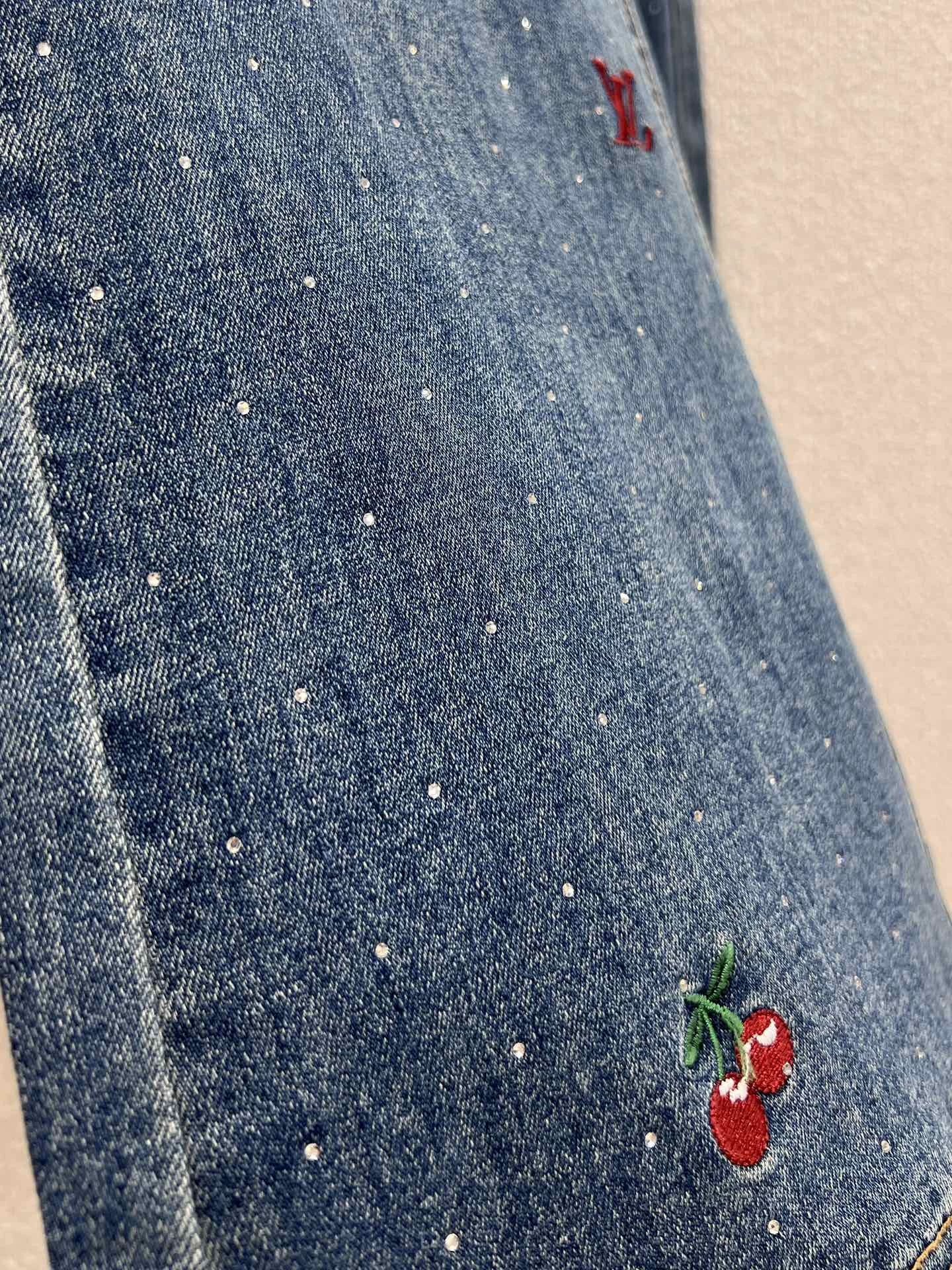 25FW rhinestone logo embroidered denim pants