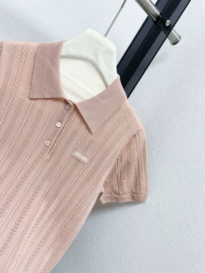 25fw Hollow knit polo short sleeved shirt