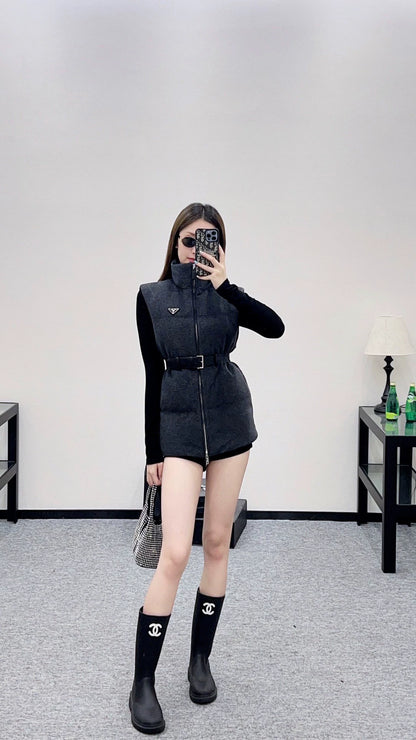 25fw Stand up collar, waist belt, down vest