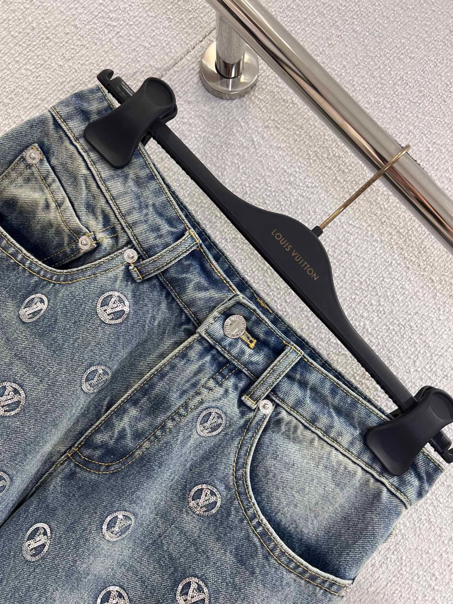 Monogram Sequin Wide-Leg Denim Pants