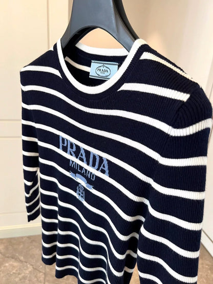 25 Summer new striped knitted short sleeves