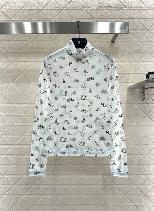 Slim fit ski print high neck top