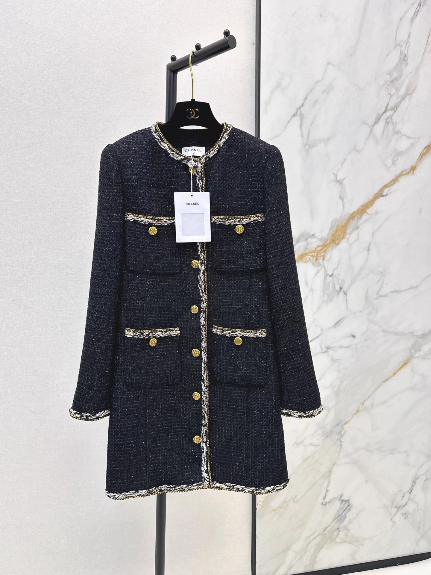 Round neck tied edge woven long jacket