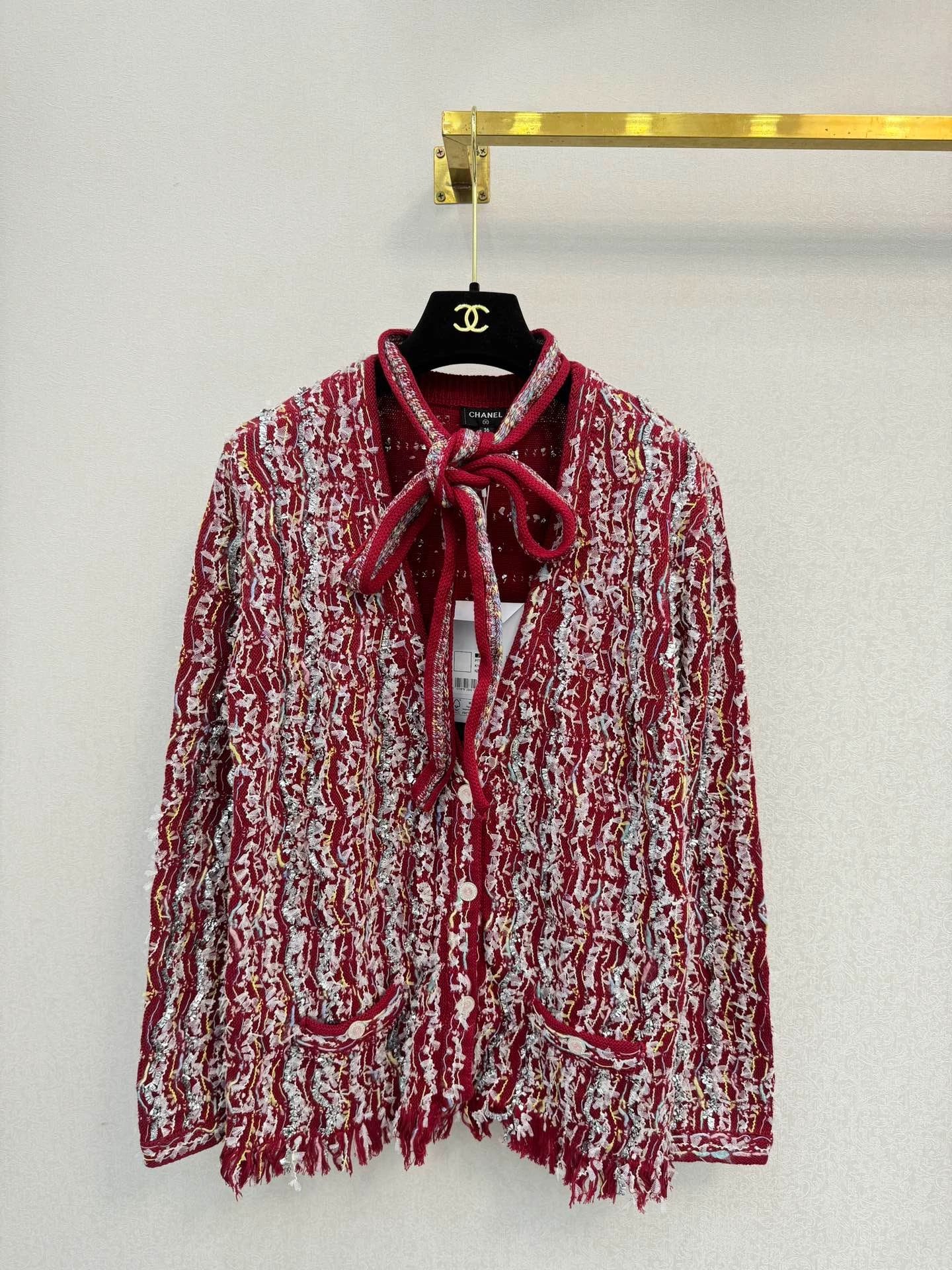 Red tassel knitted cardigan